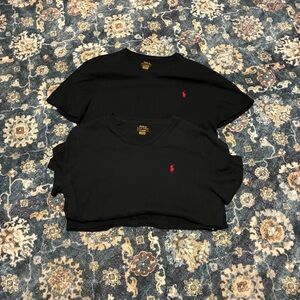 Polo Ralph Lauren Lot Of 2 Men’s Black Custom Slim Fit V-neck Tshirts Size Large